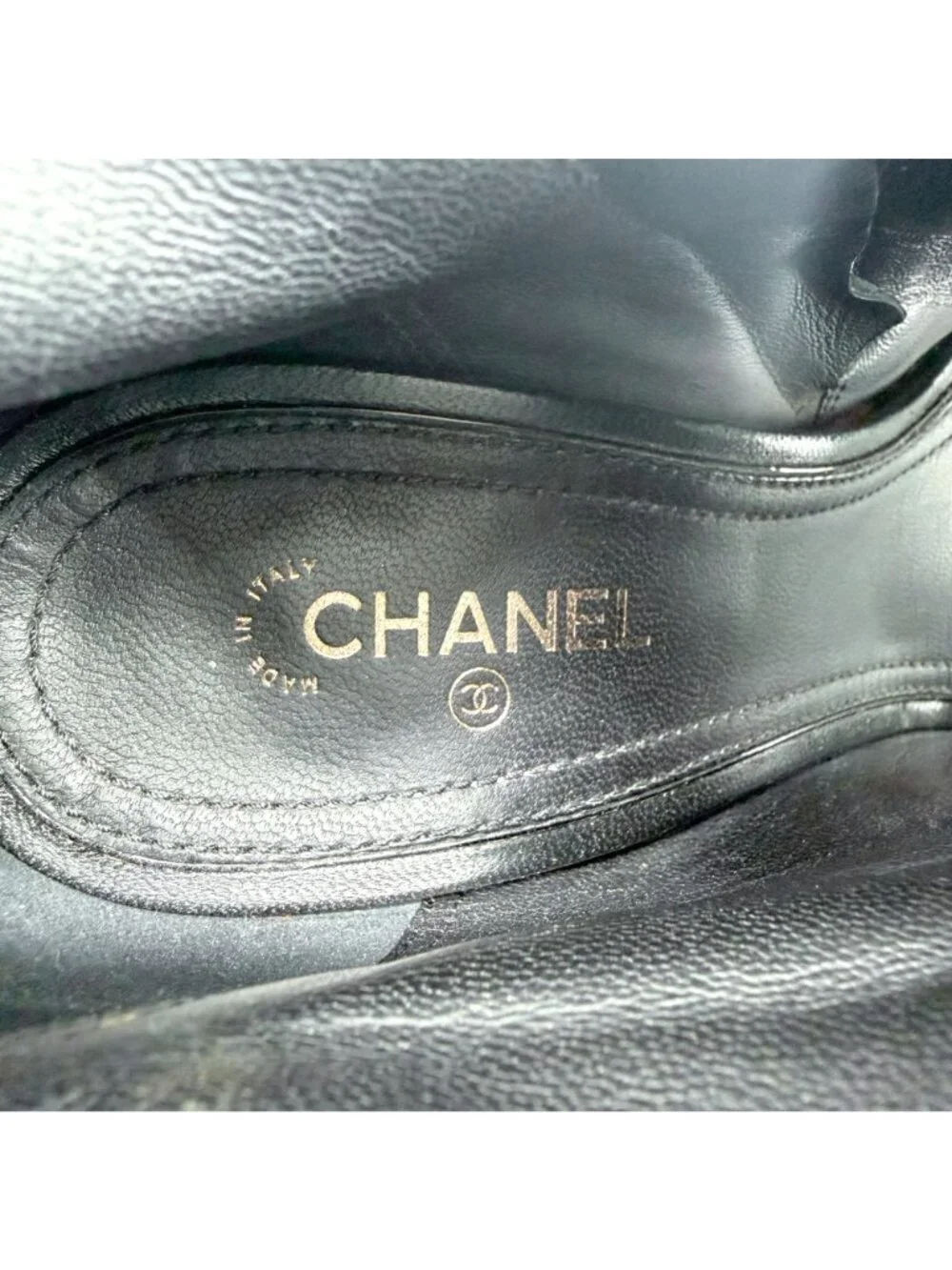 Chanel CC Pearl Quilted Wedge Ankle Booties Black Leather Size 39 US 8-8.5